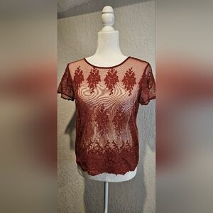 Forever 21 Burnt Orange Sheer Blouse Medium
